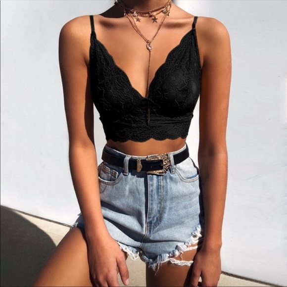 Other - Black Lace Long Line Bralette Triangle Bra